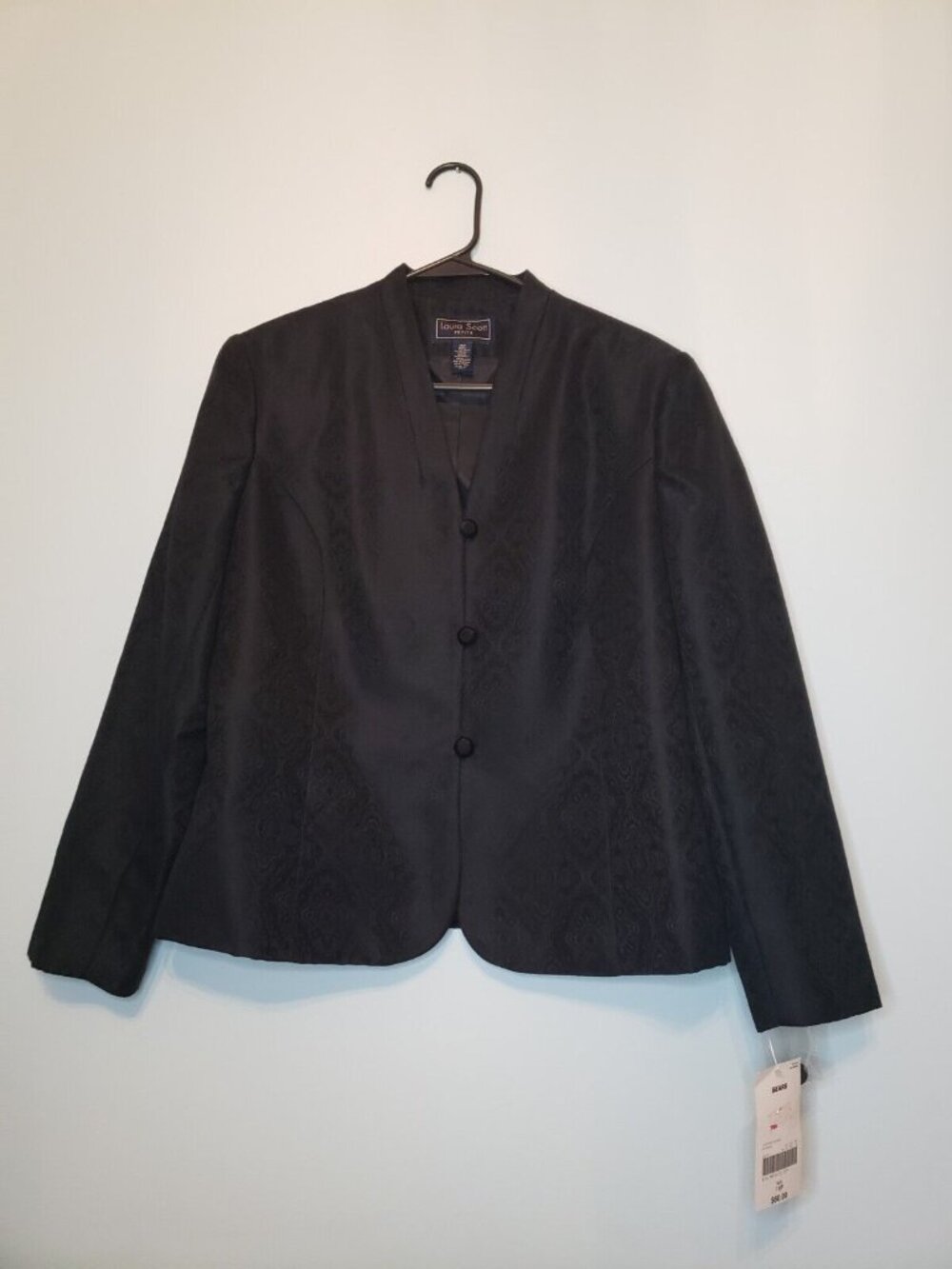 Laura Scott Women Petite 16P Black Jacquard Jacket Blazer Button Front NWT